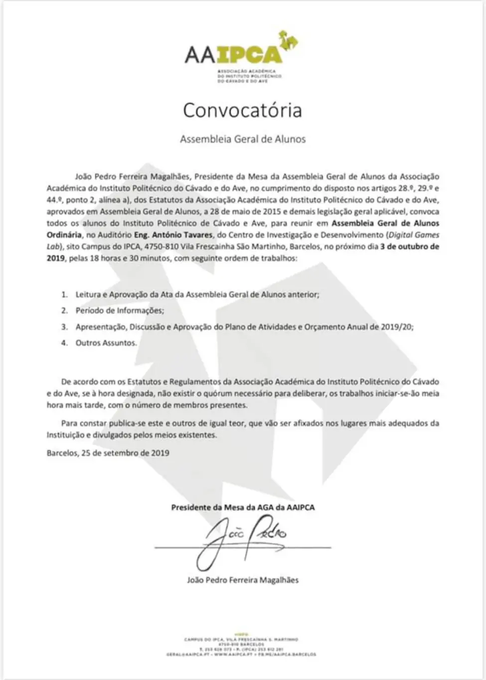 AGA de Setembro 2019